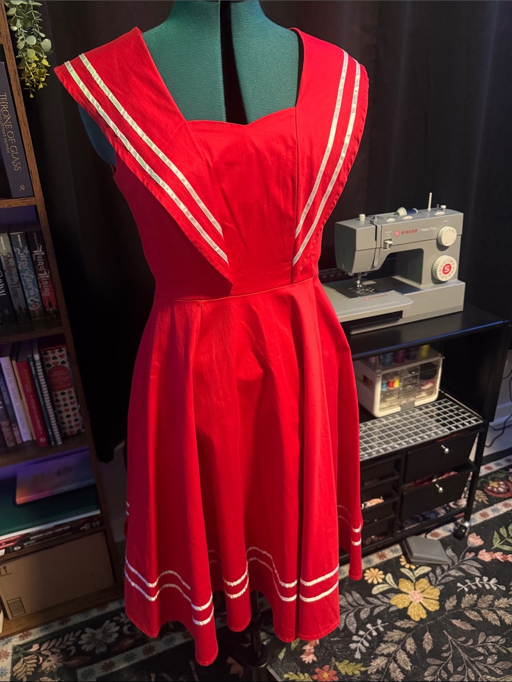 Red Vintage-Inspired Sailor Fit & Flare Dress